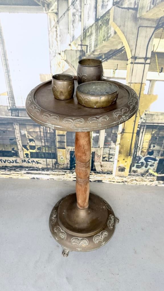 Vintage antieke rookstandaard of bijzettafeltje koper, Antiek en Kunst, Ophalen of Verzenden, Koper