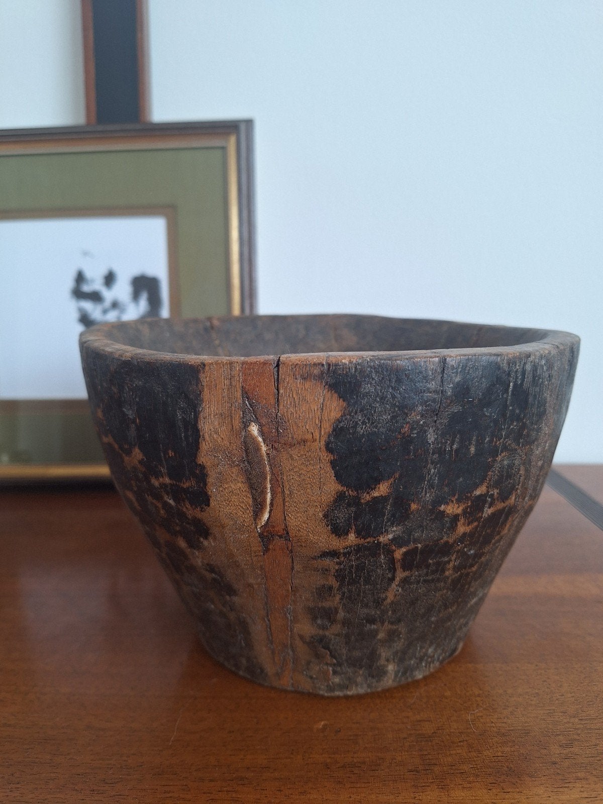 oude robuust houten vijzel, Ophalen of Verzenden, Rond, Hout, Handgemaakt