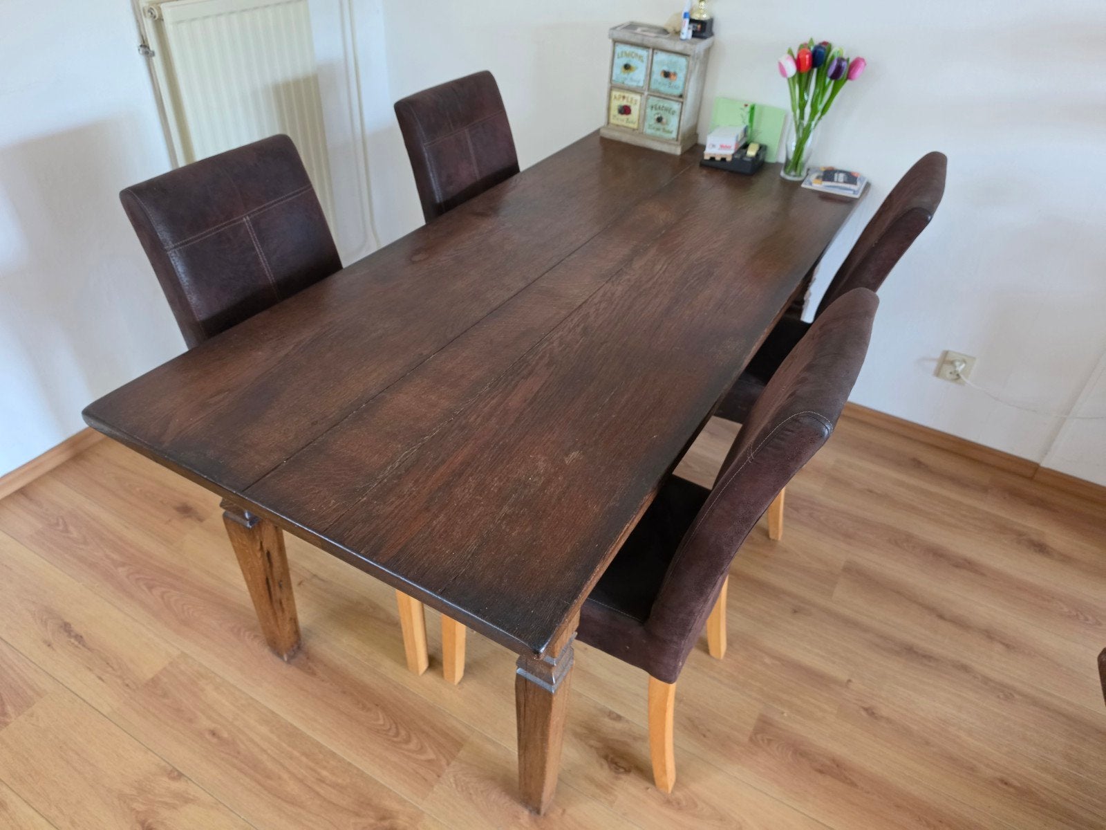 Eetkamertafel met 4 stoelen, Ophalen, Gebruikt, 4 tot 6 stoelen