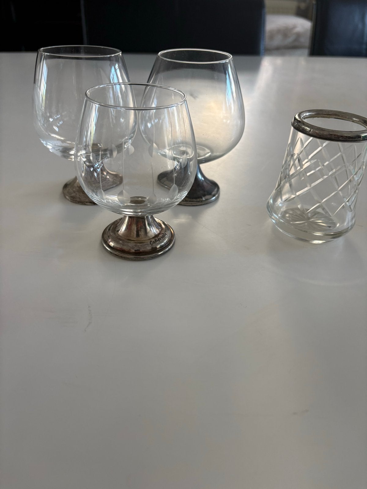 Set van 4 vintag glazen met verzilverde voet, Ophalen of Verzenden