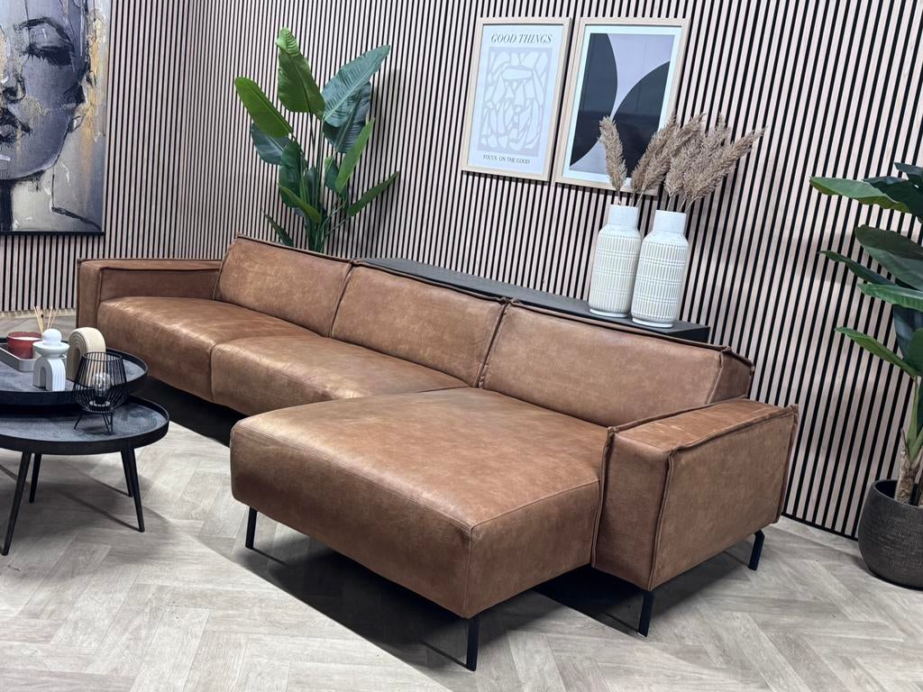 ZGAN Industriële Cognac Hoekbank - 320 x 155, 250 tot 300 cm, -, -, Hoekbank