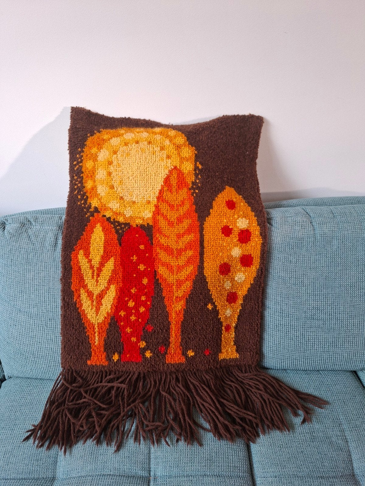 Vintage wandkleed met herfstbomen en zon, Ophalen of Verzenden