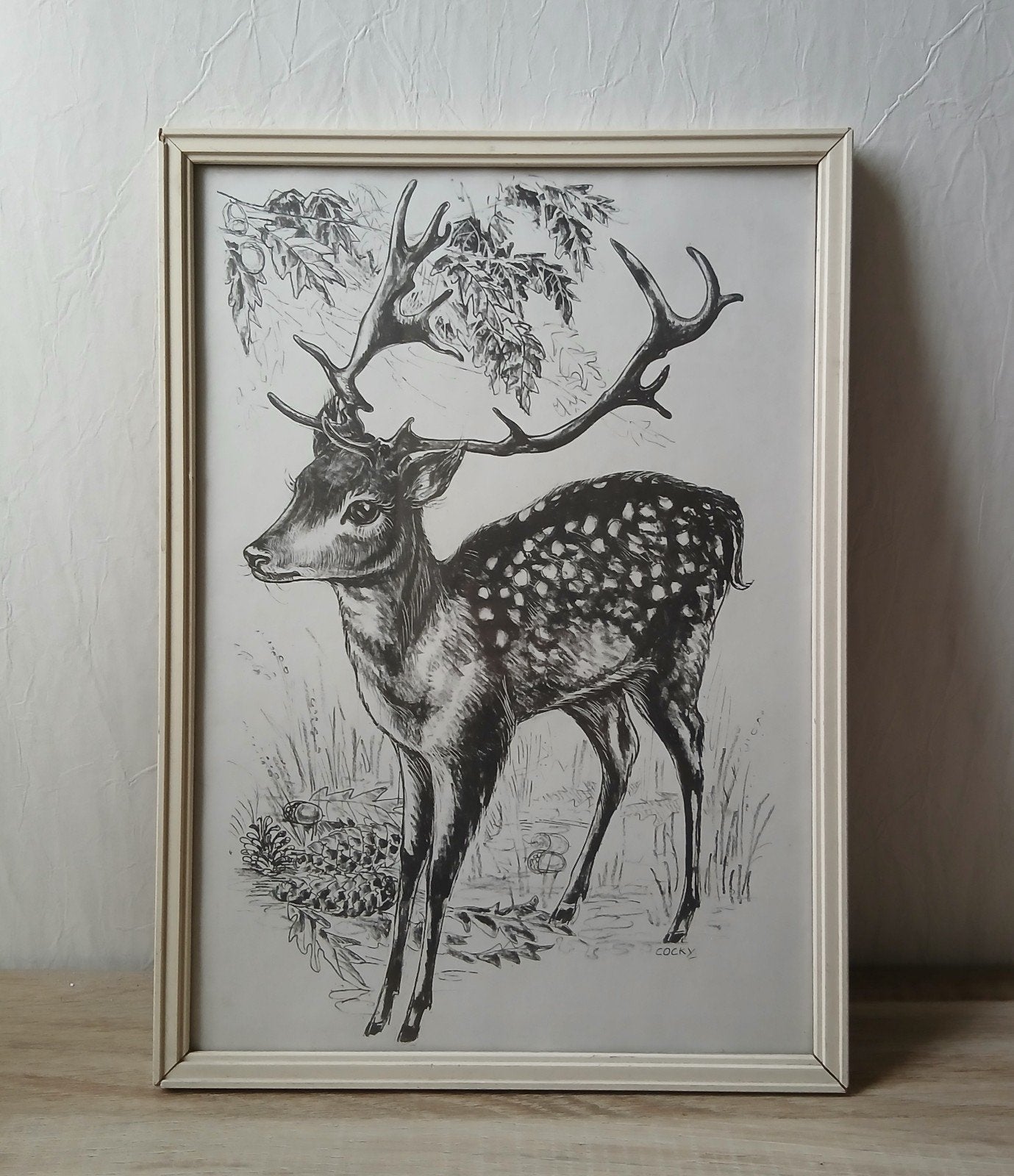 Vintage Prent Van Een Hert Cocky Jaren 70, Antiek en Kunst, Ophalen of Verzenden, Overige typen