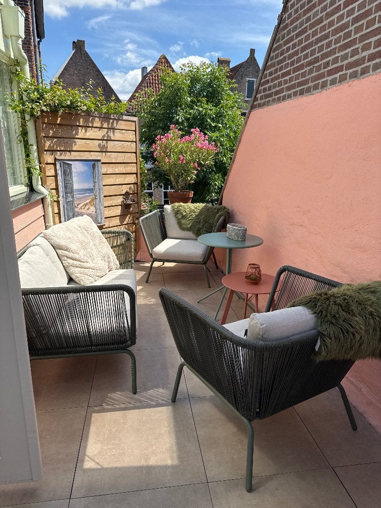 Tuinset met tafeltjes, Ophalen, 4 zitplaatsen, Kunststof, Gebruikt