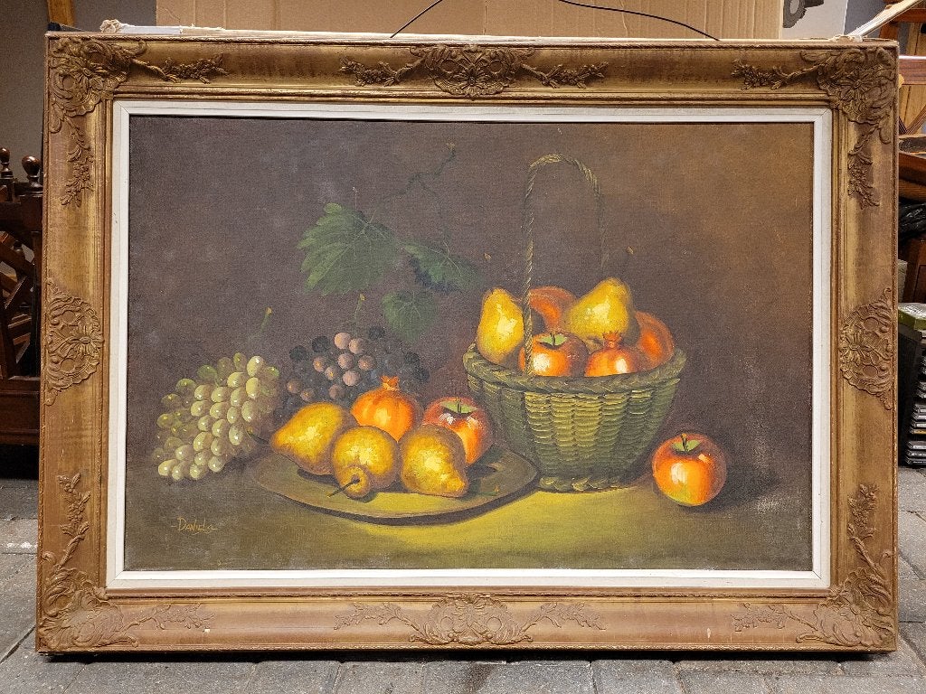 Doek 'Stilleven met fruit' gesigneerd l.o. Daniels ingelijst, Ophalen, Doek, Stilleven, Bijzondere lijst