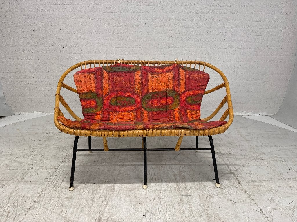 Vintage rotan bankje 60s, Verzamelen, Retro, Ophalen, Huis en Inrichting