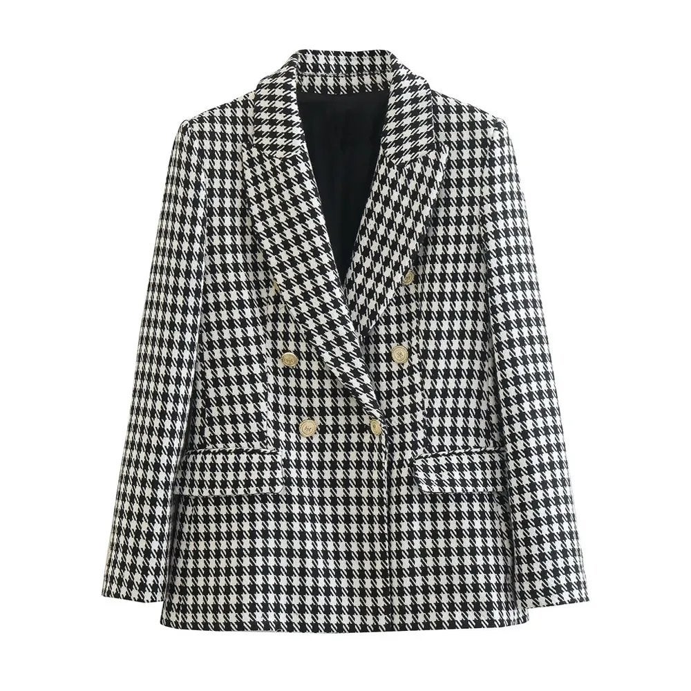 Zwart wit geruit dames colbert vrouwen jasje houndstooth, Maat 38/40 (M), Nieuw, Jasje, Meerkleurig