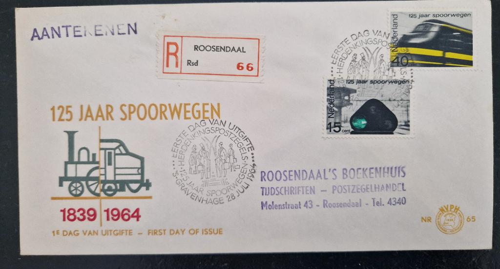 Nederland 1964  - FDC E65  - 125 jaar Spoorwegen, Postzegels en Munten, Postzegels | Nederland, Verzenden, Na 1940