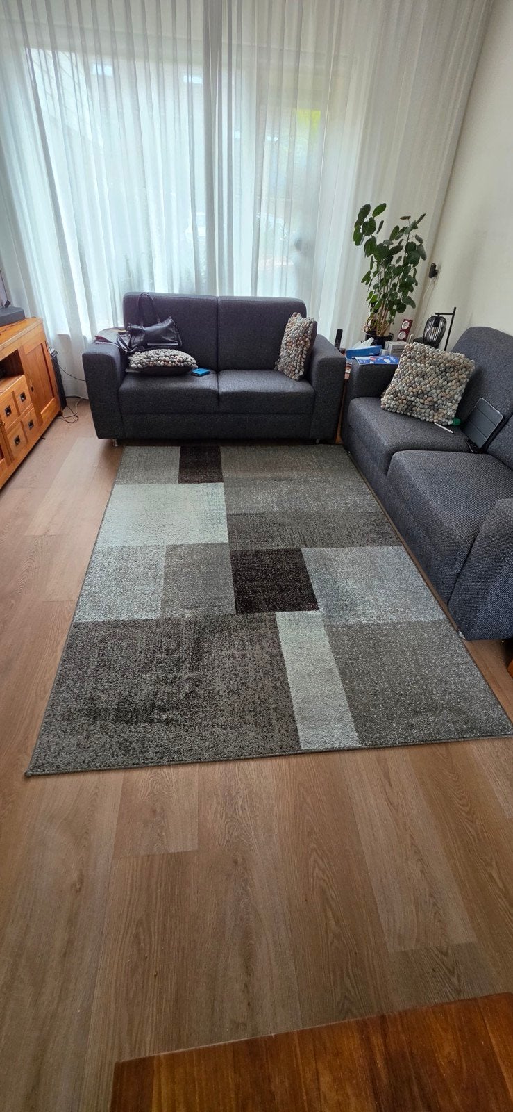 Modern Vloerkleed Grijs/Zwart Patchwork Design, Ophalen, 150 tot 200 cm, 200 cm of meer, Grijs