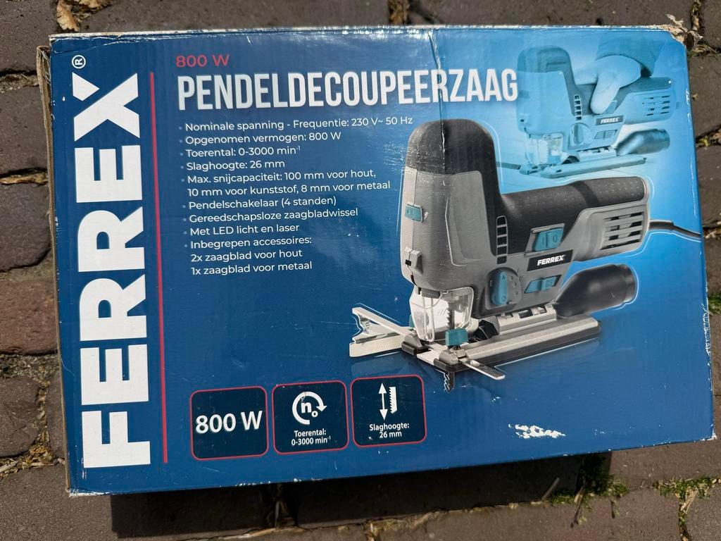 Ferrex Pendel Decoupeerzaag 800W met Laser en LED, Doe-het-zelf en Verbouw, Gereedschap | Zaagmachines, 600 tot 1200 watt, Ophalen of Verzenden