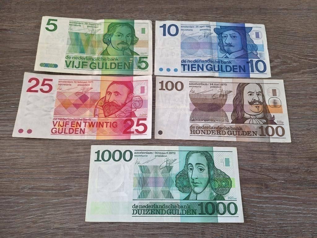 Set biljetten 5 t/m 1000 gulden Erflaters (jaren 60-70), Ophalen of Verzenden, 1000 gulden