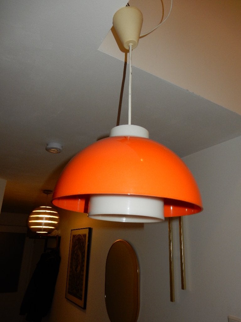 Oranje vintage retro   hanglamp Jaren 70., Kunststof, Zo goed als nieuw, Retro vintage, E27 (groot)
