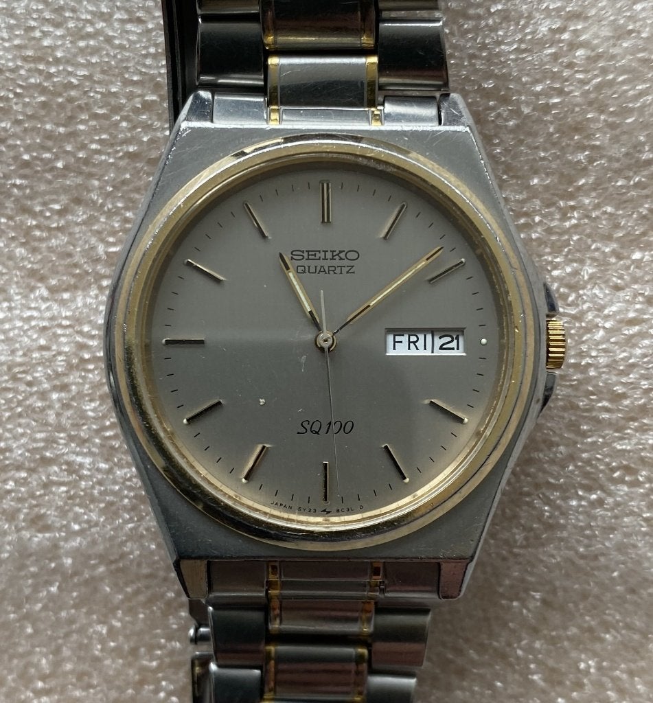 Vintage Seiko SQ 100 quartz heren bicolor, Gebruikt, Staal, Verzenden, Polshorloge