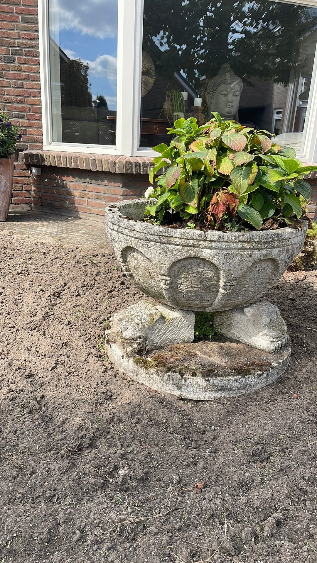 Betonkleurige bloemen bak, Ophalen, Minder dan 30 cm, Rond, Zo goed als nieuw