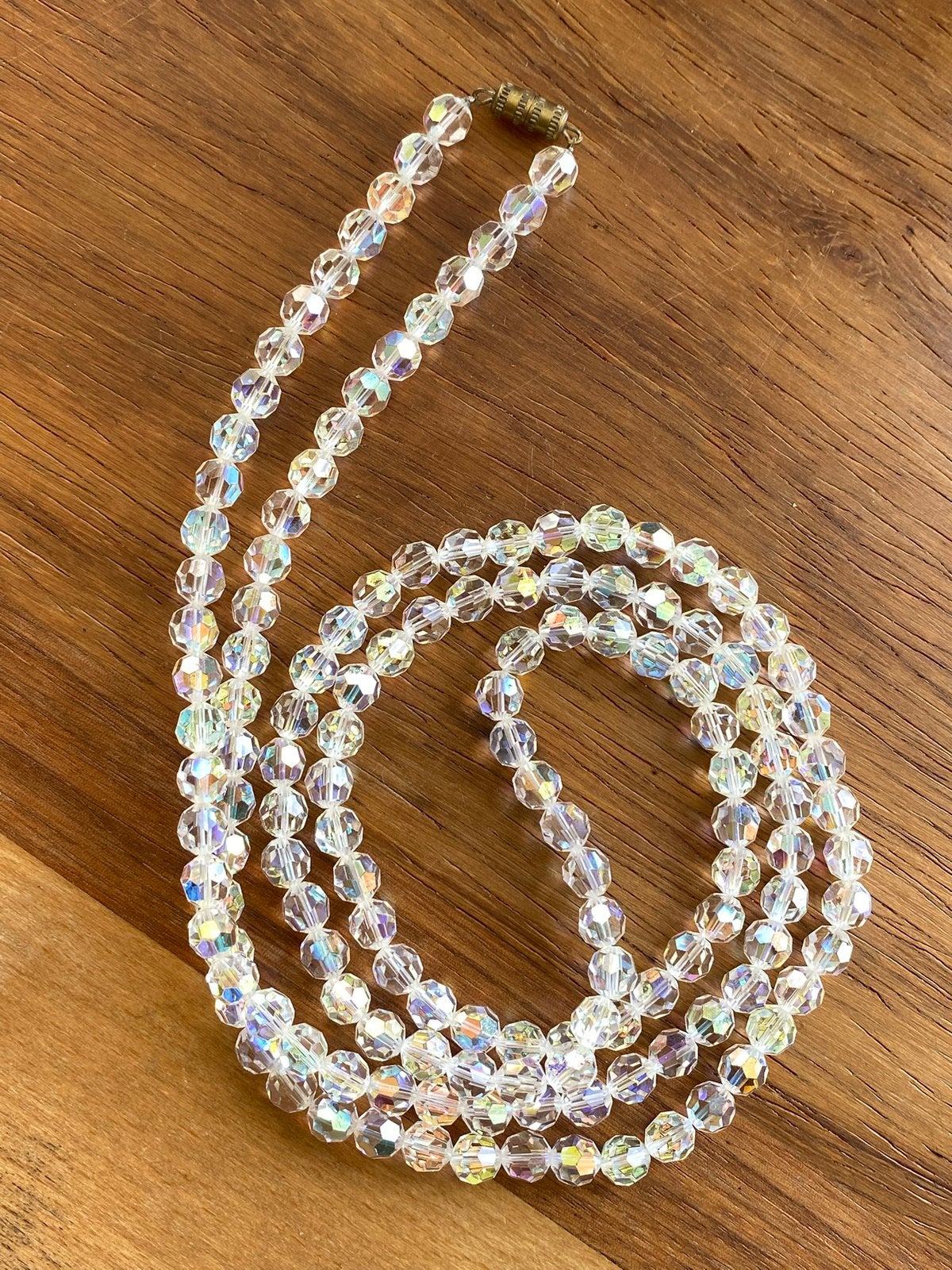 Vintage Aurora Borealis kristallen ketting extra lang: 100cm, Ophalen of Verzenden, Zo goed als nieuw, Met kristal