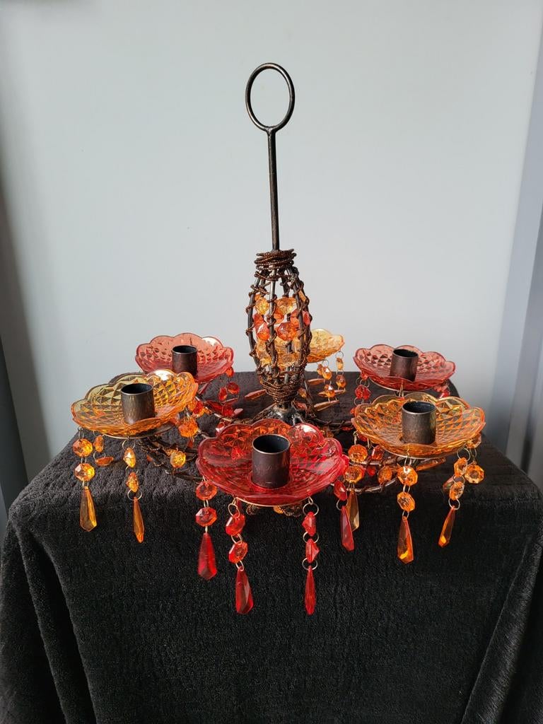 Hang sier / kaarsen kandelaar 6-arms - warm oranje tinten, Huis en Inrichting, Woonaccessoires | Kandelaars en Kaarsen, Ophalen of Verzenden