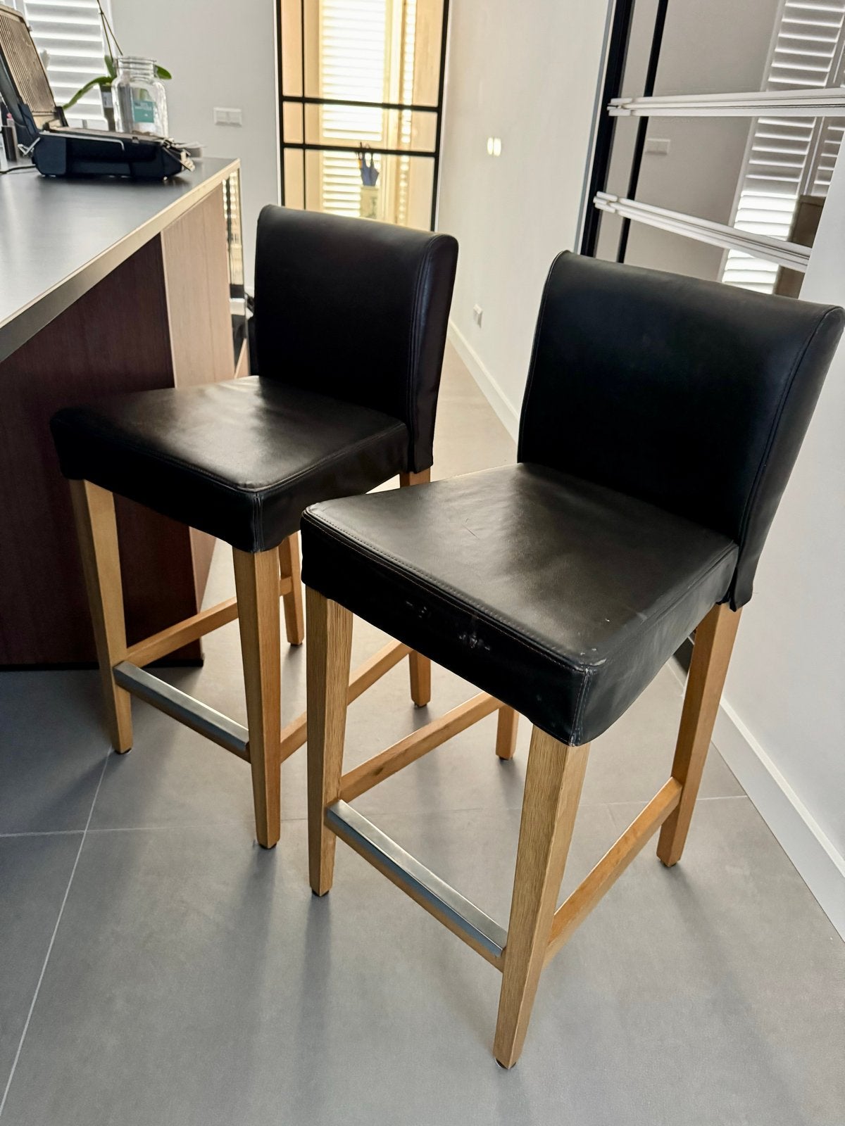 3 x IKEA Henriksdal barkrukken skai ledere, massief hout, Ophalen, Gebruikt, Met voetsteun, 90 cm of meer