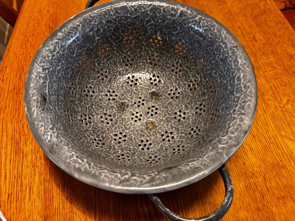 Emaille vergiet met handgrepen grijs emaille gewolkt, Ophalen