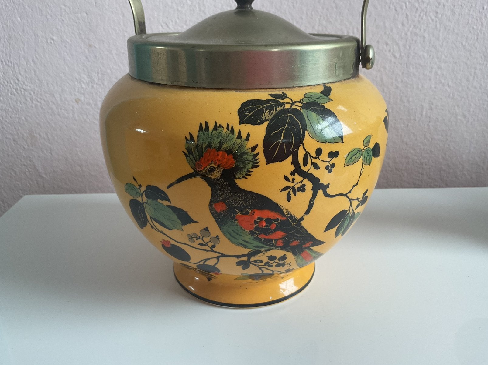 Gele pot afbeelding paradijsvogel, Antiek en Kunst, Ophalen of Verzenden