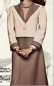 Louis Féraud Vintage Rokkostuum - Beige/Bruin, Ophalen, Beige, Maat 42/44 (L), Zo goed als nieuw