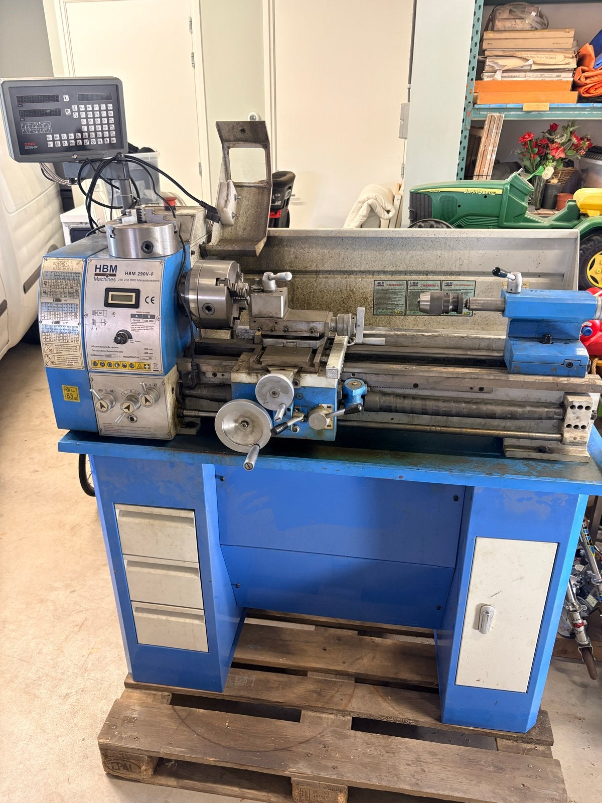HBM 290V-F Metaaldraaibank met DRO en accessoires, Ophalen, Gebruikt, Metaaldraaibank, 500 tot 1000 mm