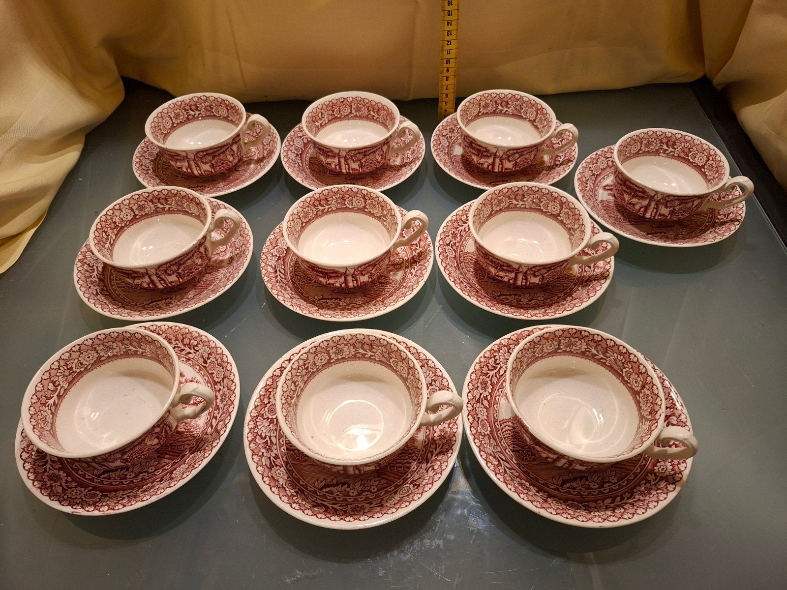 10 Antieke Petrus Regout Jeker kop en schotels (1890-1910), Ophalen of Verzenden
