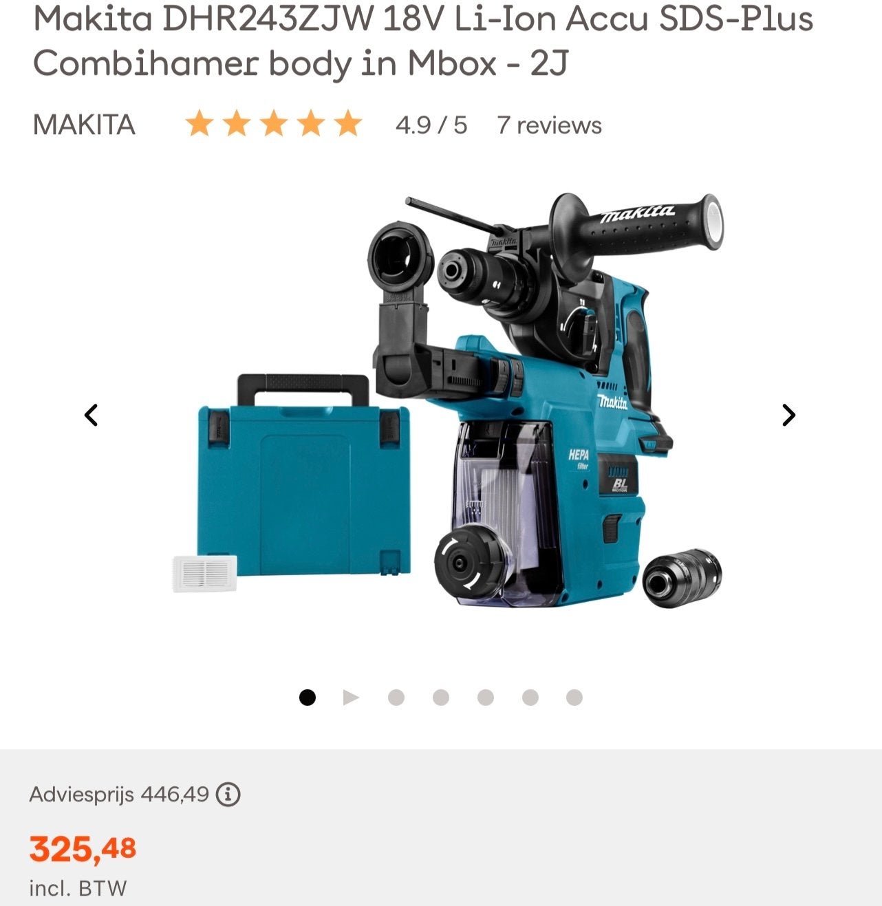 Makita DHR243ZJW 18V Li-Ion Accu Combihamer met 2 accu's, Boor- en/of Breekhamer, Ophalen of Verzenden, Klopboormechanisme, Gebruikt