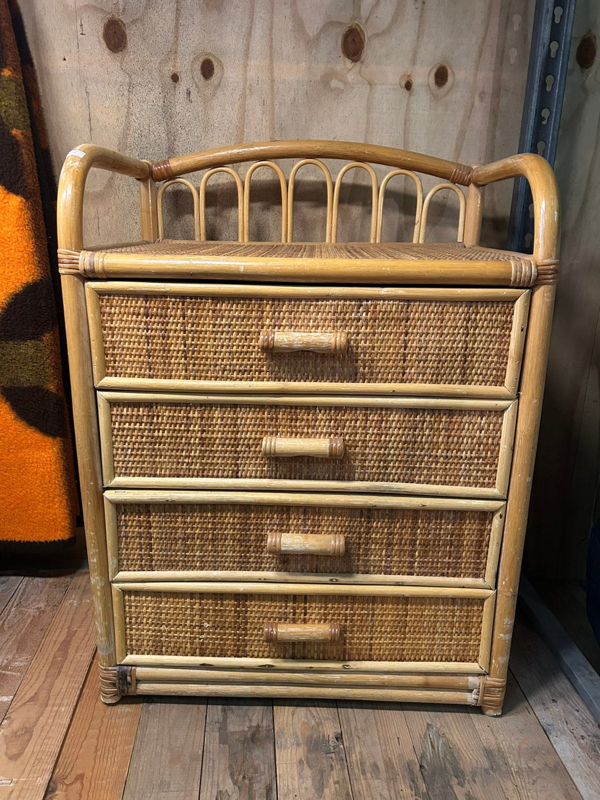 Vintage jaren 80 rotan/ webbing ladekast/ kast, Huis en Inrichting, Ophalen, Vintage, ?, 3 of 4 laden