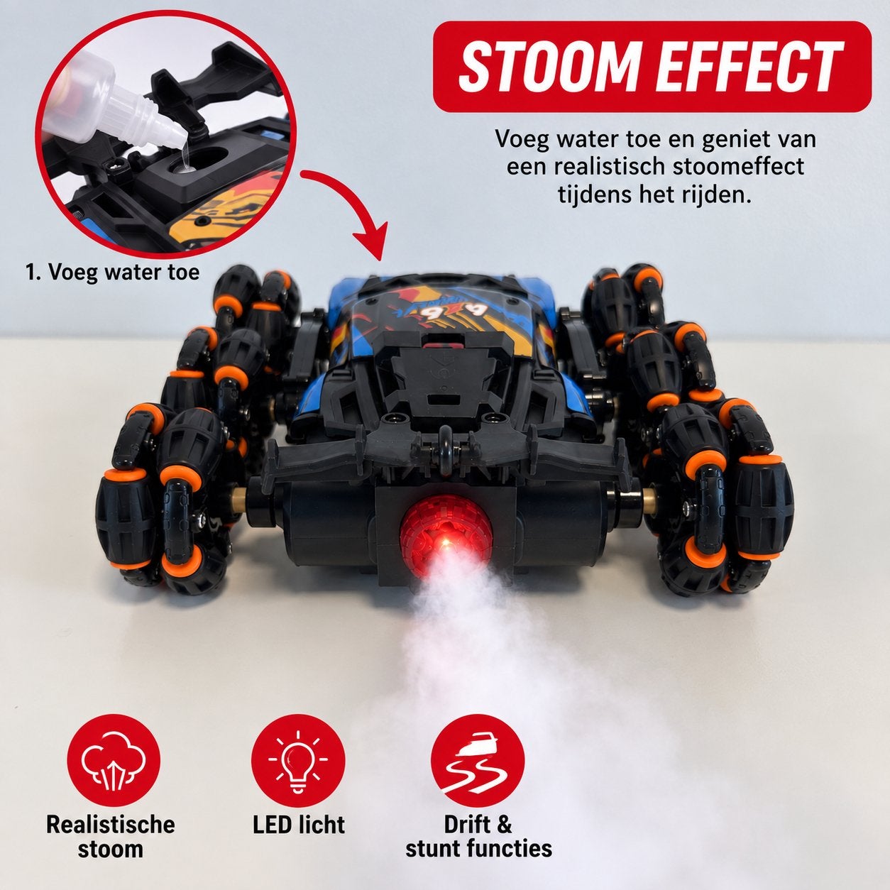 RC Stunt Auto met Stoom Effect en LED Licht - Drift Functies, Elektro, Gebruikt, Auto offroad, Ophalen of Verzenden