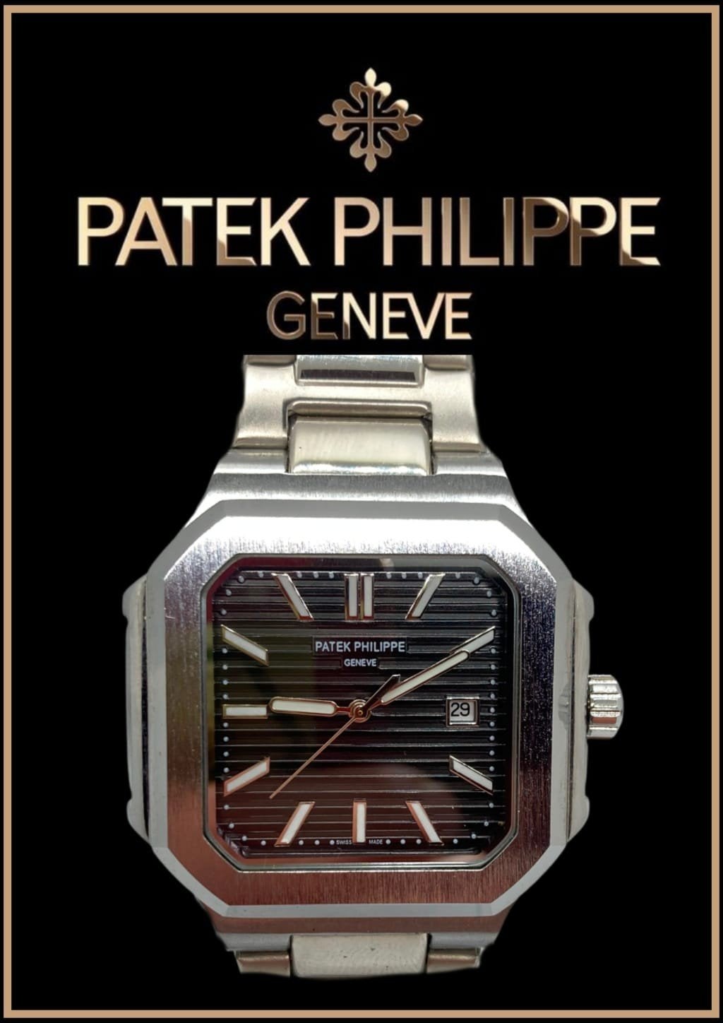 PP NAUTILUS AUTO zwarte wijzerplaat, Ophalen of Verzenden, Waterdicht, Nieuw, Zilver