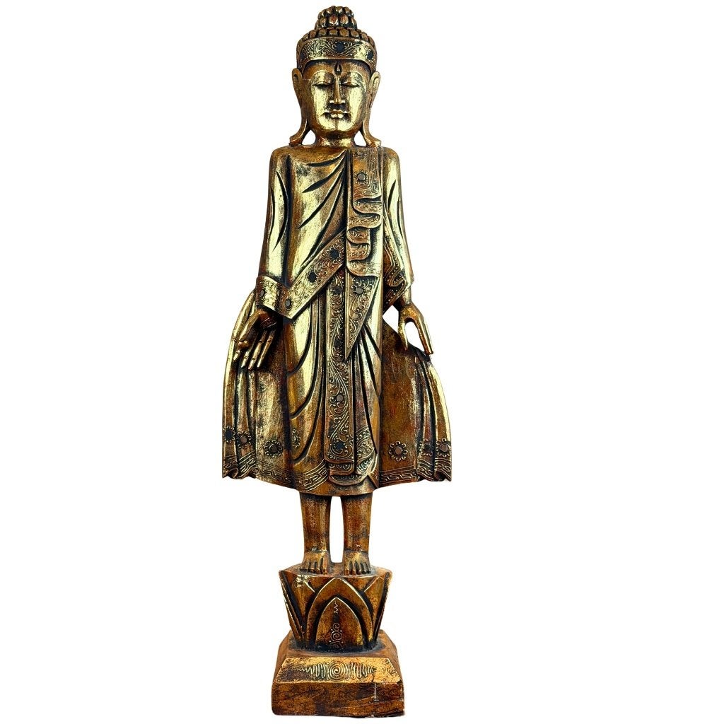 Boeddha beeld – Indonesië – verguld hout – 108 cm, Gebruikt, 108 cm, Hout, Goud