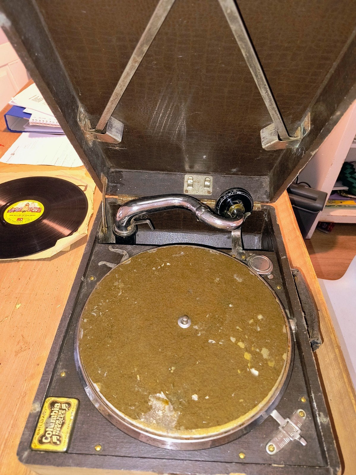 Antieke Koffer Grammofoon met Sneeuwwitje platen, Ophalen, Gebruikt, Platenspeler, Overige merken