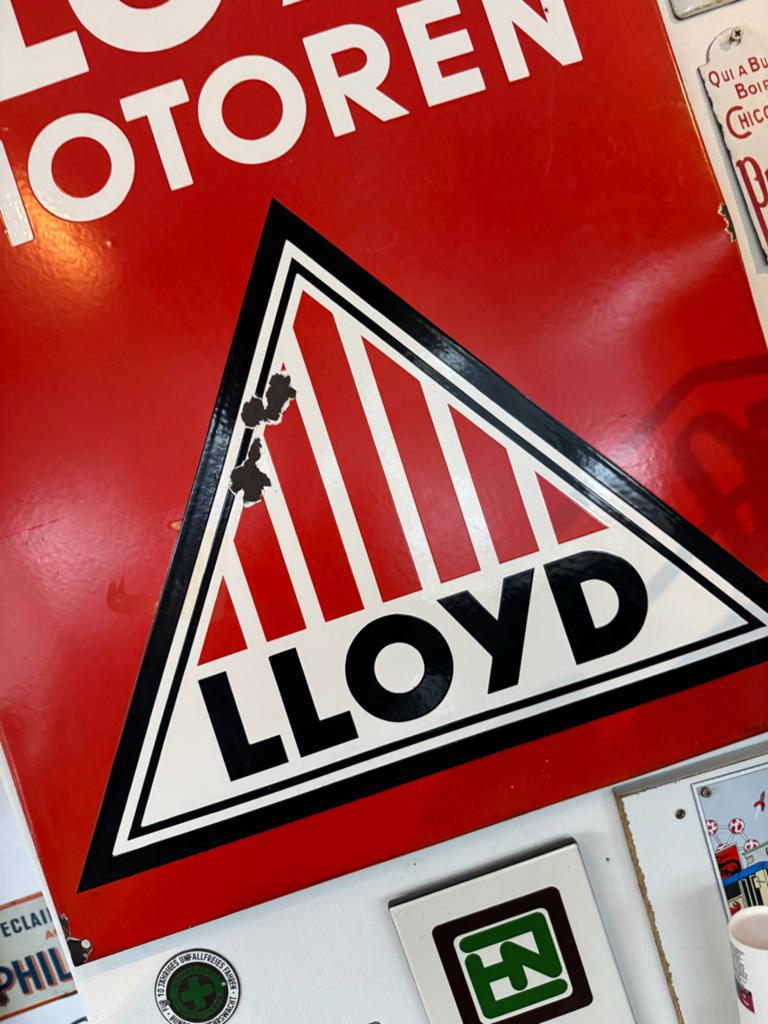 Vintage Emaille Bord Lloyd Motoren - Klassiek Reclamebord, Ophalen of Verzenden
