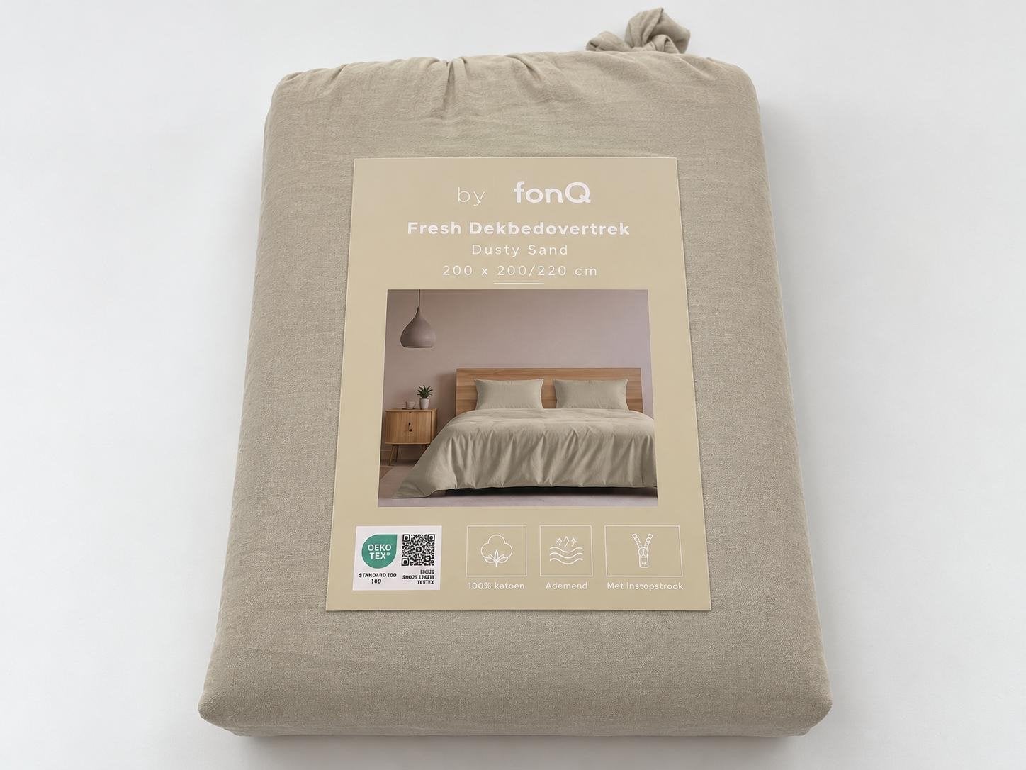 FonQ Fresh Dekbedovertrek Dusty Sand 200x200/220 cm, Beige, Dekbedovertrek, Katoen, Ophalen of Verzenden