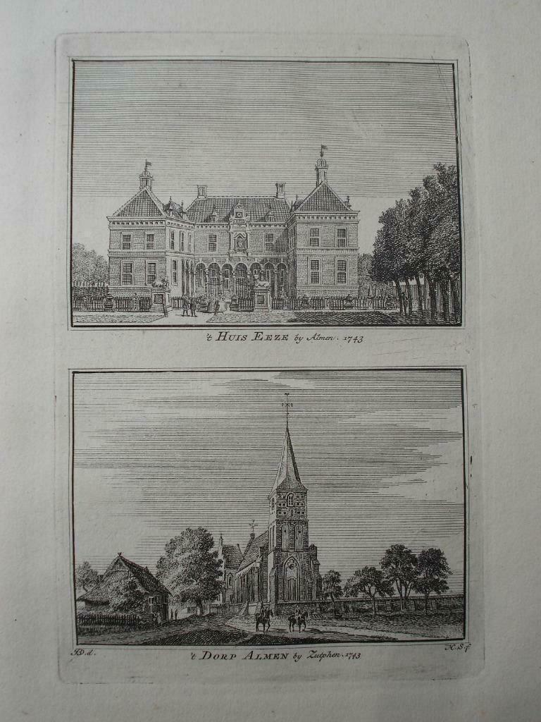 A 57-58 / Almen  en Huis Eeze Kopergravure 1745, Antiek en Kunst, Ophalen of Verzenden