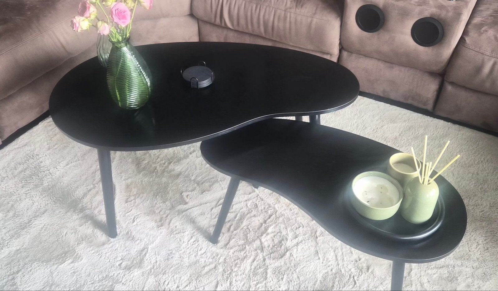 Set van 2 zwarte niervormige salontafels, Ophalen, Overige materialen, Gebruikt, 100 tot 150 cm