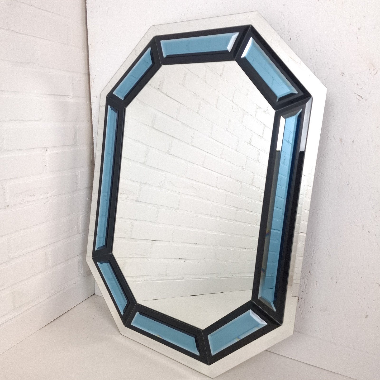 Vintage wandspiegel octagon 8 hoekig facet geslepen, Ophalen, Overige vormen, 50 tot 100 cm
