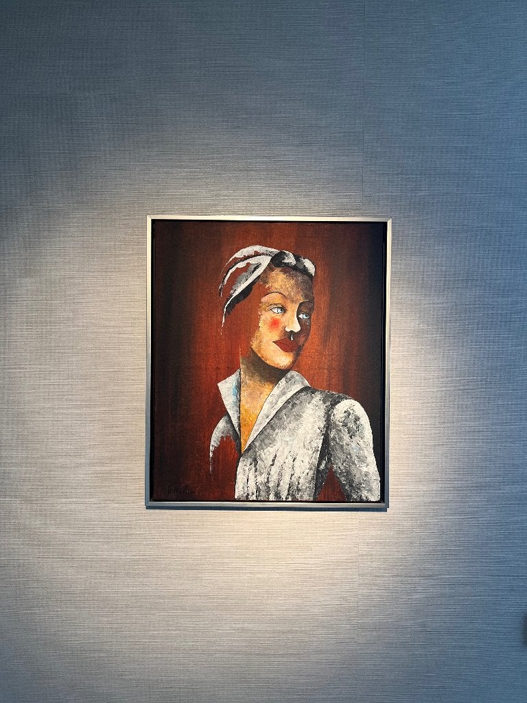 Schilderij Alain Rigollier - Parisienne au chapeau violet, Antiek en Kunst, Ophalen, Acrylverf, Gesigneerd, Portret