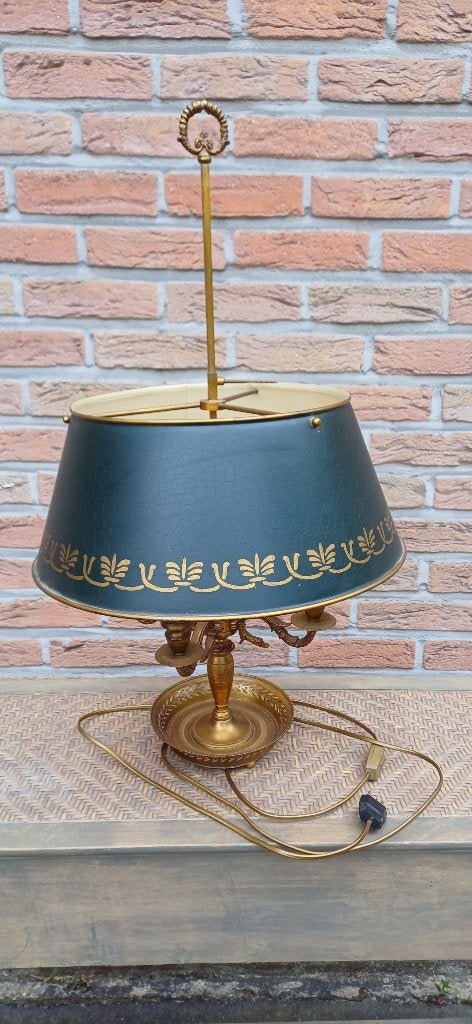 Klassieke Franse Bouillotte-lamp in Franse Empire stijl, Ophalen, Gebruikt, Groen, E27 (groot)