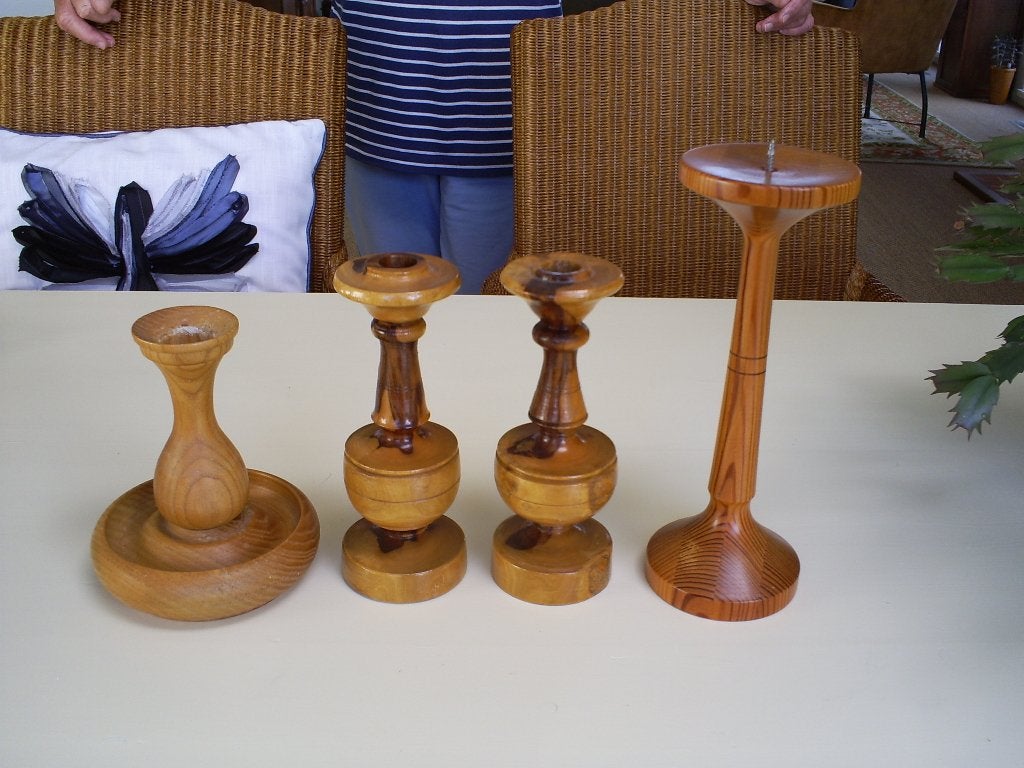 kaarsenhouders / kandelaars 4 stuks, Ophalen of Verzenden, Gebruikt, Hout, Kandelaar