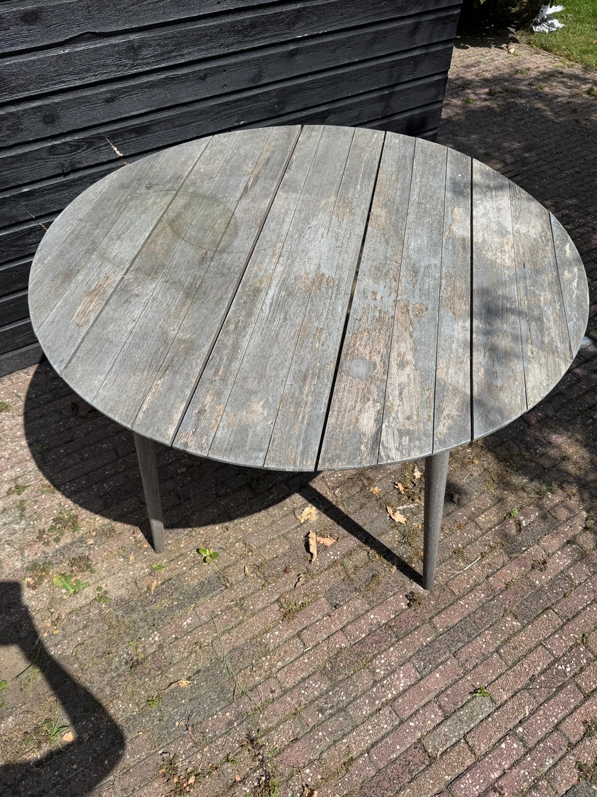 Houten tuin tafel, Ophalen, Gebruikt, Rond, Hout