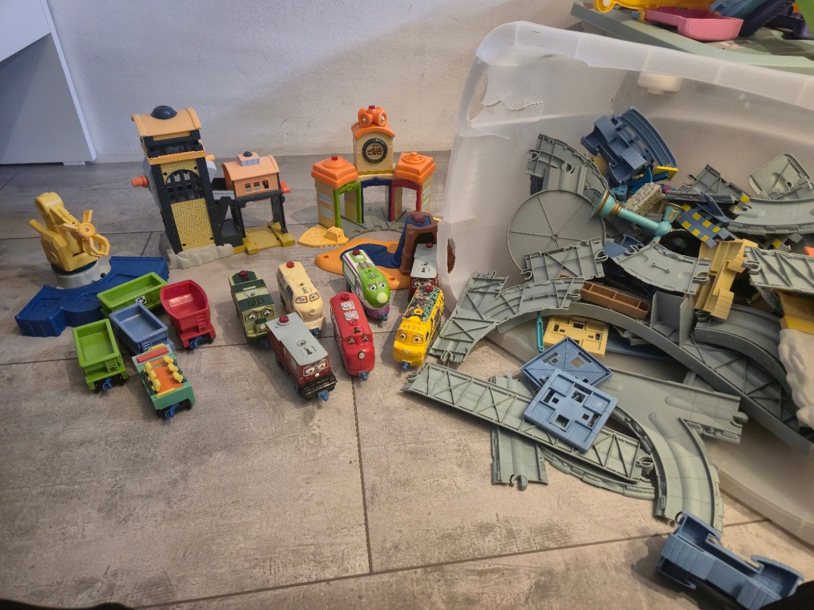 Grote set Chuggington treinen, rails en stations, Ophalen of Verzenden, Gebruikt