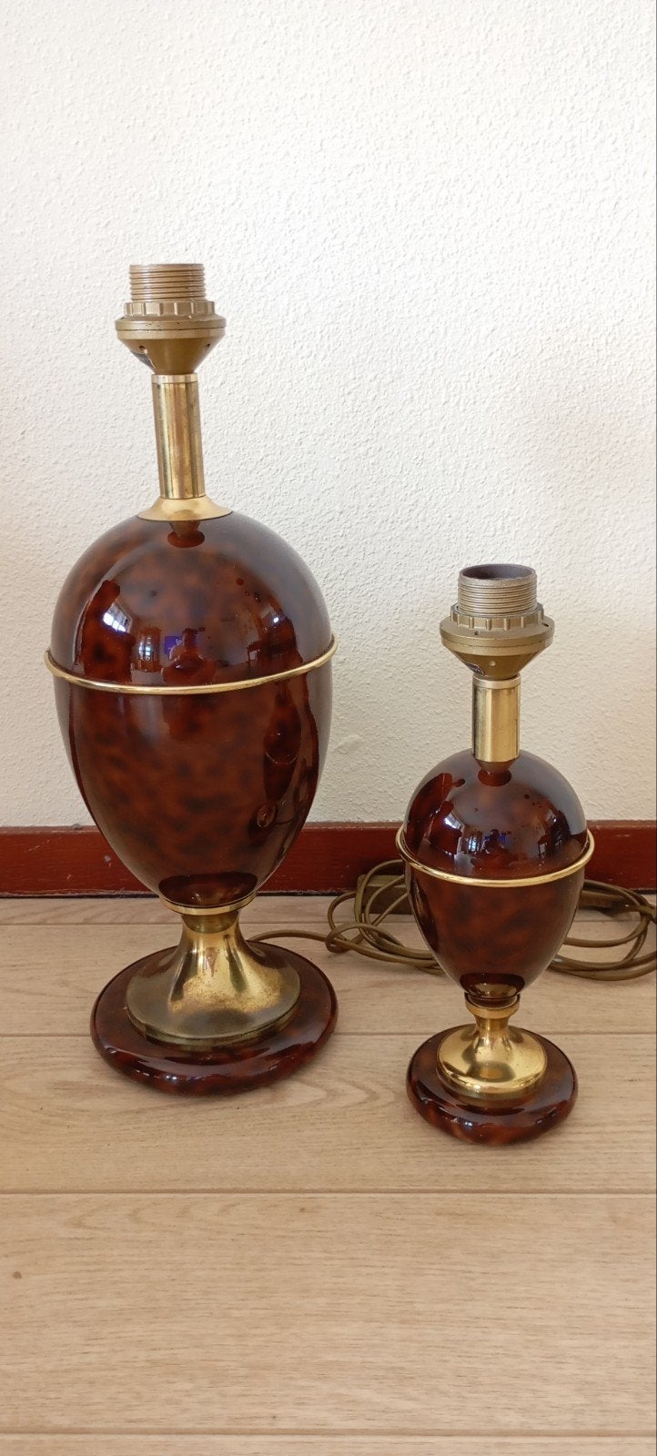 Vintage tafellampen met schildpadmotief en messing accenten, Ophalen of Verzenden