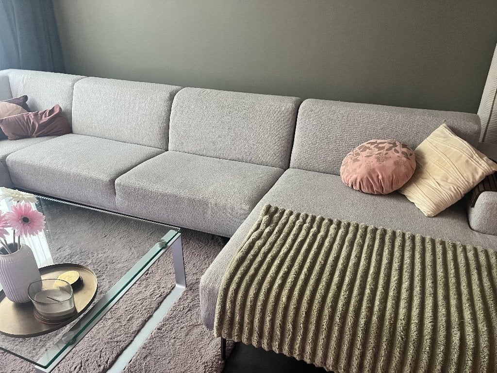 Enzo Luca Naso design U-bank (lichtgrijs)(nieuwprijs €7.600), Ophalen, Gebruikt, Hoekbank, 300 cm of meer