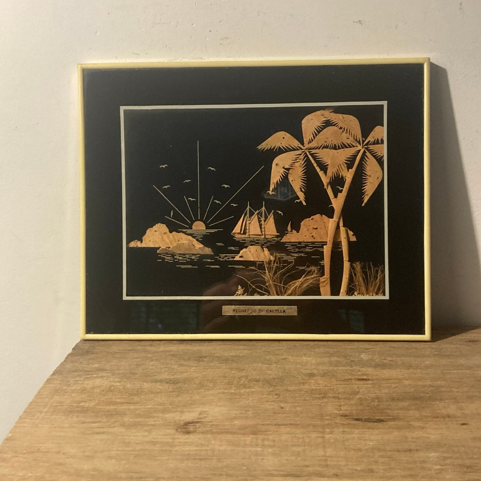 Vintage Stro-kunst: Aziatisch Landschap (23x19 cm), Ophalen of Verzenden