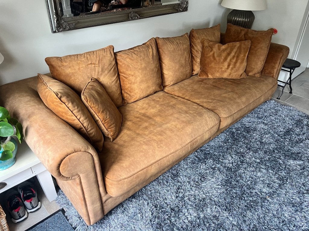 Prachtig Groot Geel Achtig Bankstel, in het echt veel Mooier, 250 tot 300 cm, 100 tot 125 cm, Ophalen of Verzenden, Zo goed als nieuw