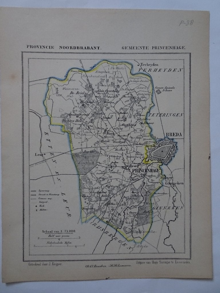 litho Pricenhage Breda, Brabant Kuyper 1866, Origineel, Ophalen of Verzenden, Kaarten en plattegronden, Lithografie