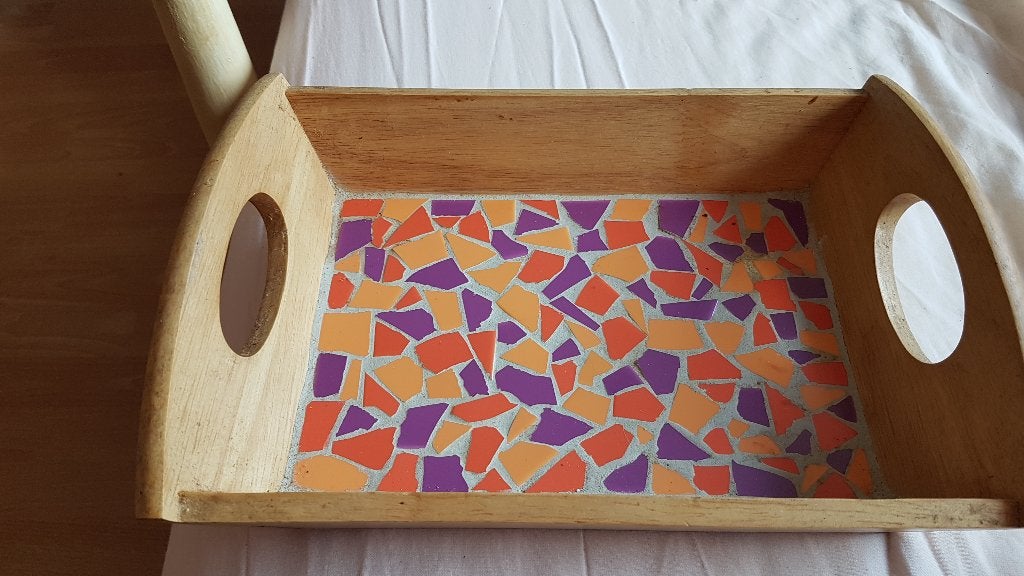 houten dienblad met mozaïek, ca. 22,5 x 32,5 cm., Ophalen of Verzenden, Rechthoekig, Hout
