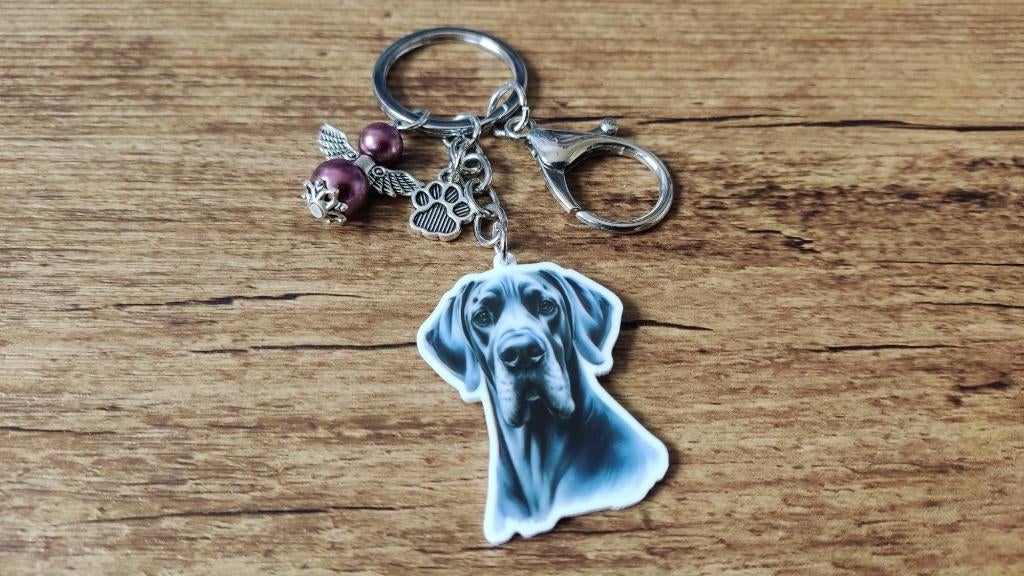 Sleutelhanger Bagcharm Duitse dog groot met beschermengeltje, Verzenden, Nieuw