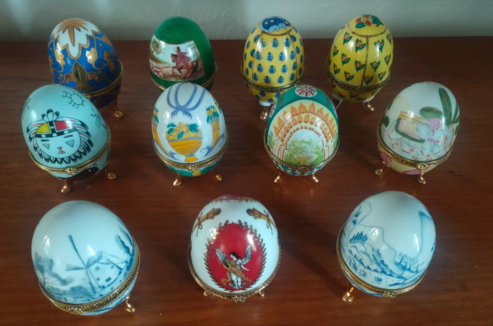 Set van 11 porseleinen Fabergé-stijl eieren, Antiek en Kunst, Ophalen of Verzenden